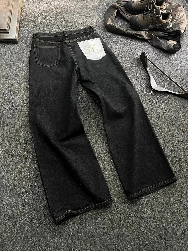 

American Vintage Men's Denim Jeans Spring Autumn Baggy Straight Leg Micro Flare Knitwear Polyester Fiber Low Waist Long Pants