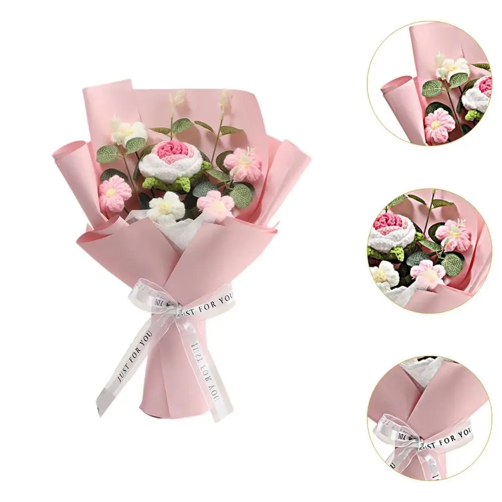 

Вязаный крючком букет цветов ручной работы, готовый вязаный искусственный цветок с реалистичной текстурой