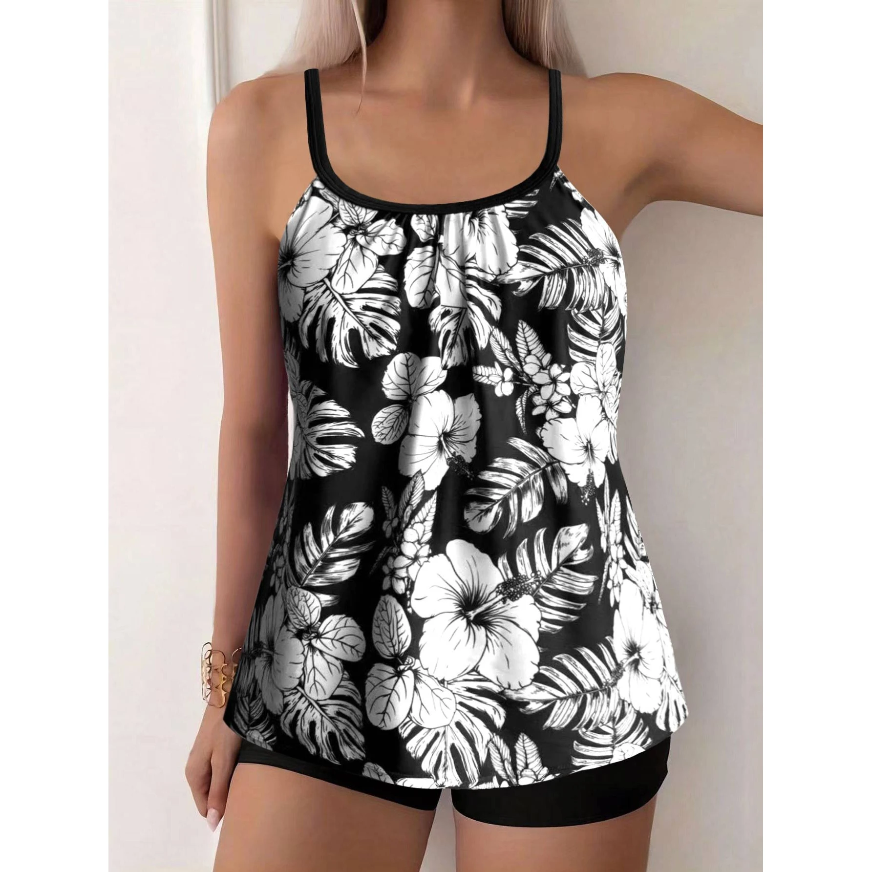 Fashionable Printed Bikini Women's Swimsuit Cross-Border plus Size Sexy Diva Bikini with Chest Pad Polyester Fiber Vest Strap