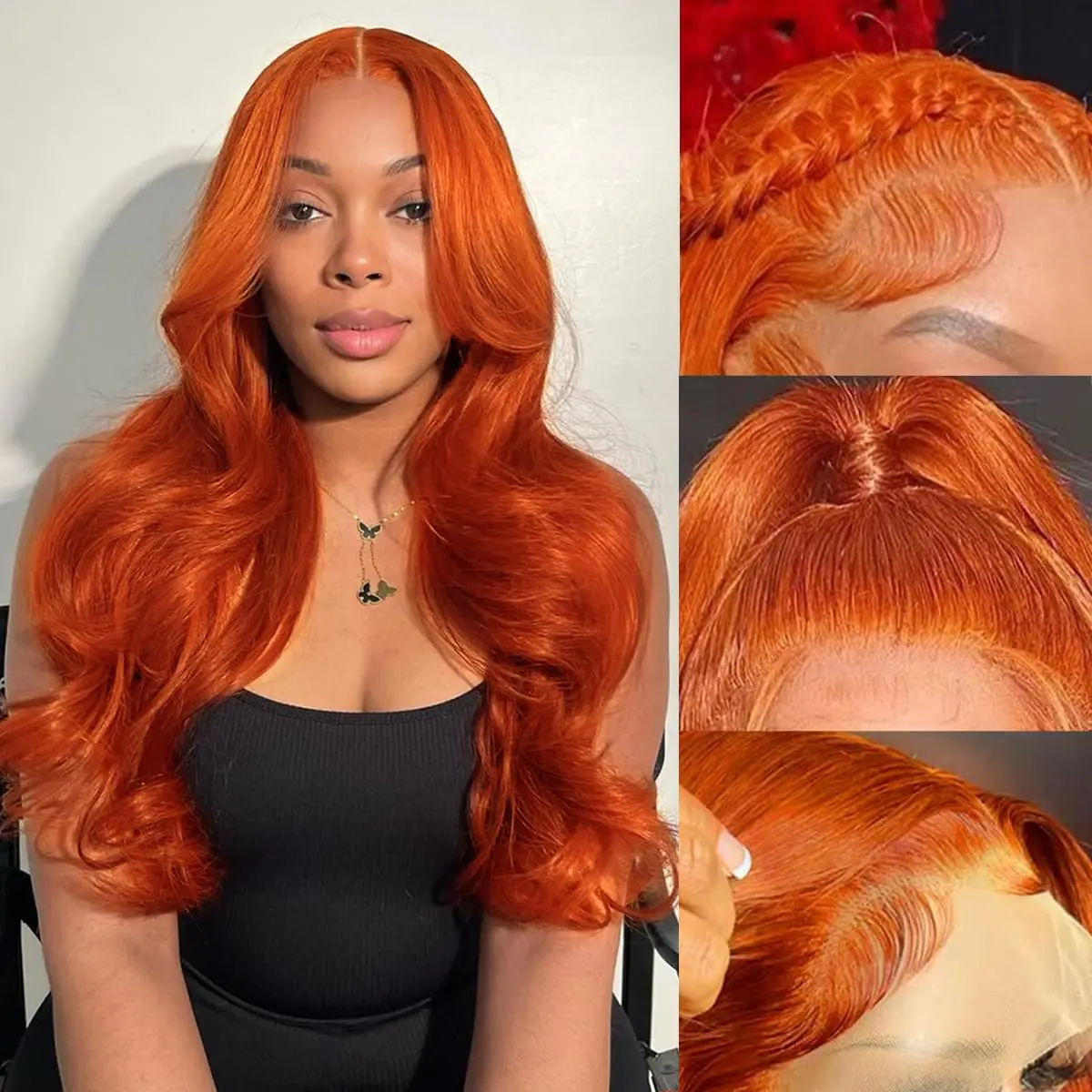 

34/36 Inch Long Body Wave Human Hair Wig Orange 13x6 Lace Front Human Hair Wig for Women Pre Pluck Lace Frontal Human Hair Wig