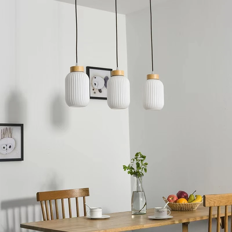 White Glass Pendant Lights Nordic Home Decor Lighting Fixture Kitchen Bedroom Dinning Room Wooded Hanging Lamps - Image 3