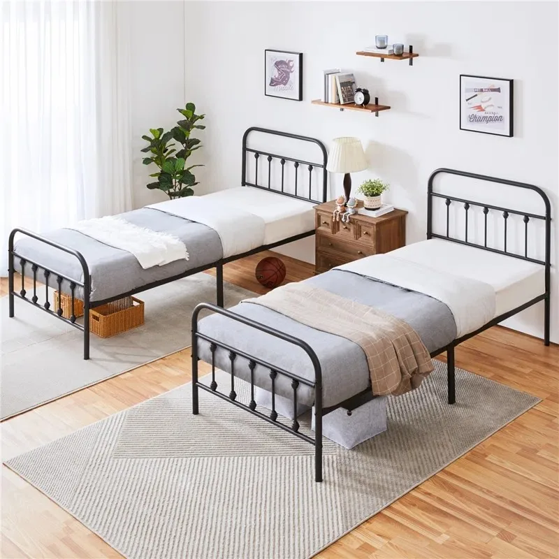 Modern metal frame single iron bed Heavy duty double metal bed Simple design, bedroom storage
