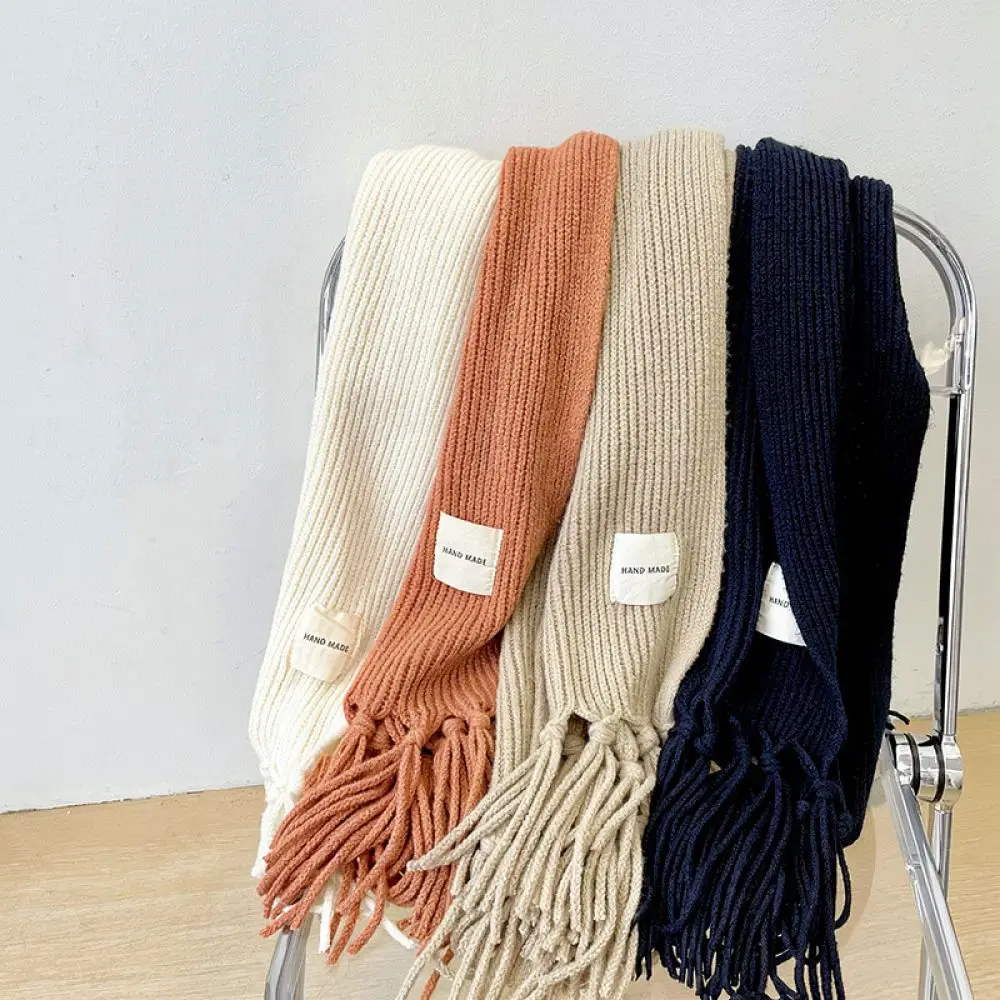 Winter Warm Knit Scarf Women Soft Tassel Pashmina Korean Style Elegant Wrap Fashionable Macaron Color Shawl For Duohang