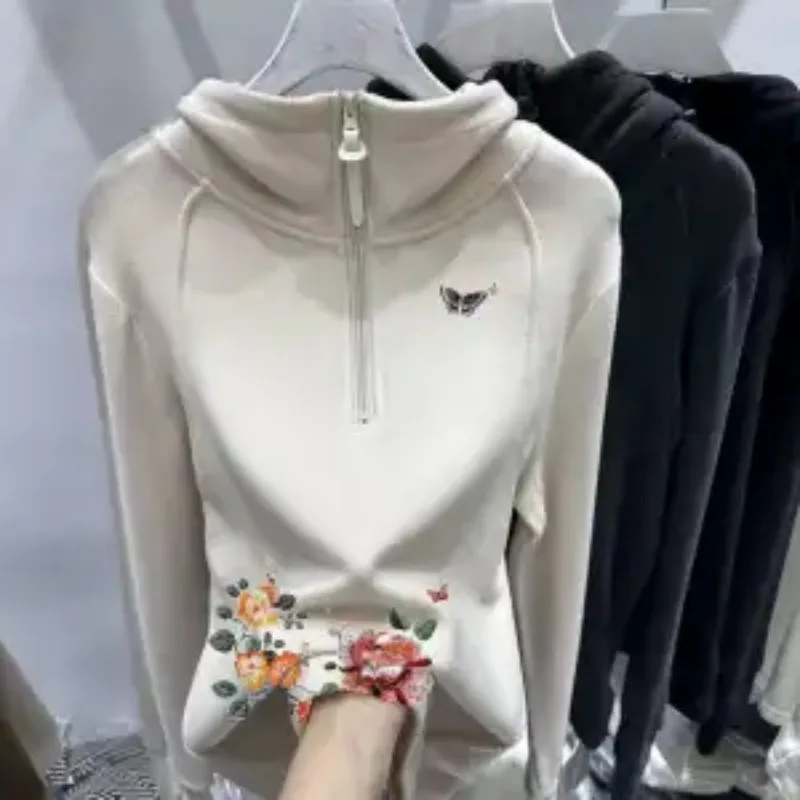 Derong Neues 2025, Reißverschluss-Druck-Design, Sweatshirt, modisch, lässig, locker, mit Kapuze, lockeres, vielseitiges Oberteil