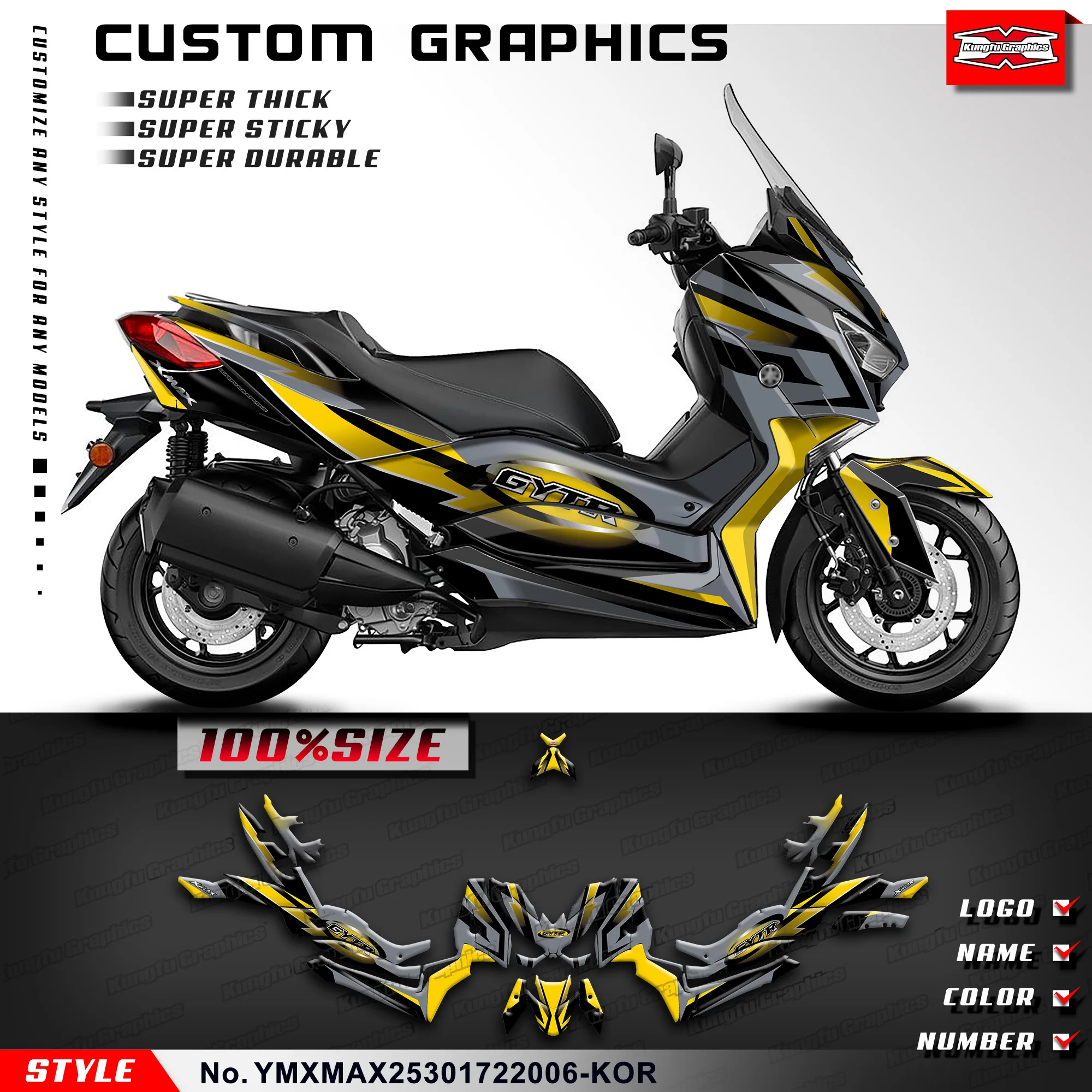 

KUNGFU GRAPHICS Motorcycle Full Decals Stickers Kit for Yamaha XMAX 250 300 2017 2018 2019 2020 2021 2022, Multi Styles