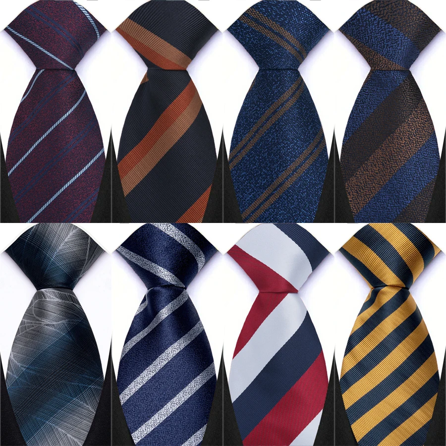 New Design Men's Tie Blue Brown Plaid Stripes Neckties For Men Wedding Business Party Groom Collar Accessories Gift