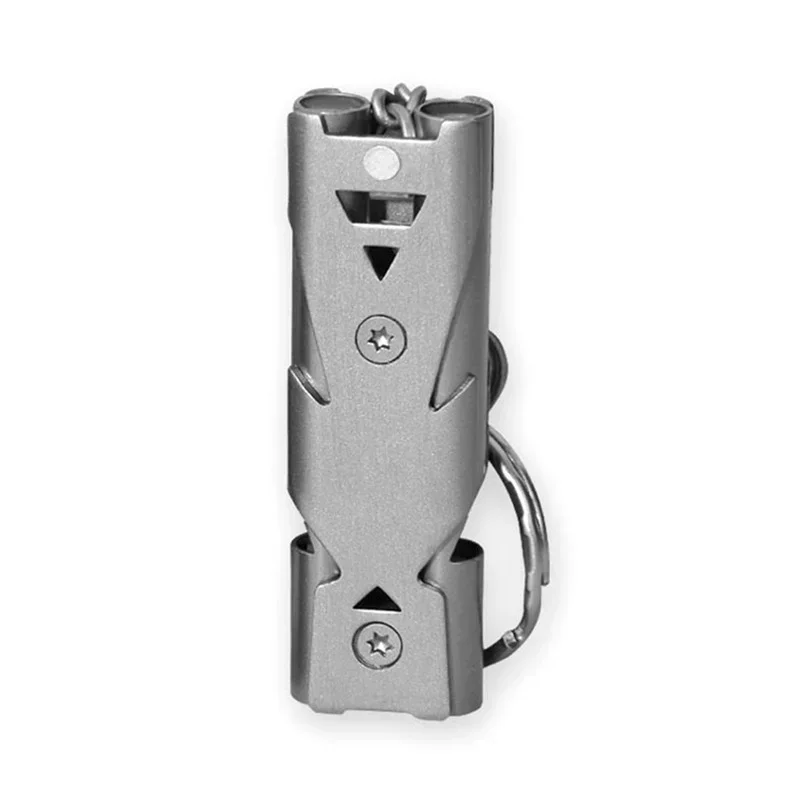 Outdoor Camping Survival Whistle High Decibel Double Tube Whistle Stainless Steel Keychain Emergency Multi-function Too