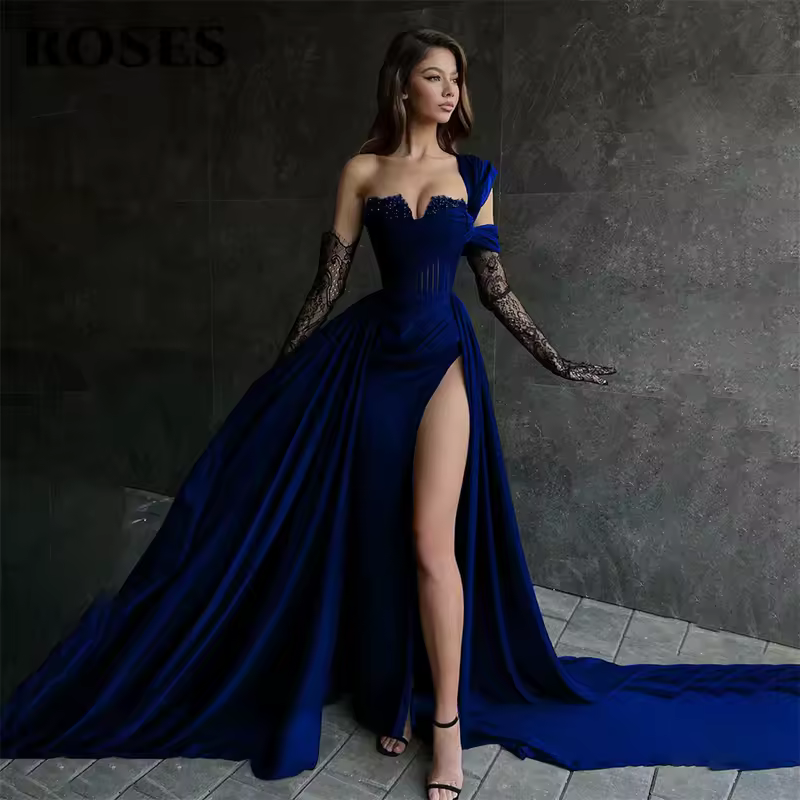 ROSES Red Side High Split Mermaid Evening Dresses One Shoulder Prom Dresses Sweetheart Stain Formal Occasion Dress Customized - Image 5