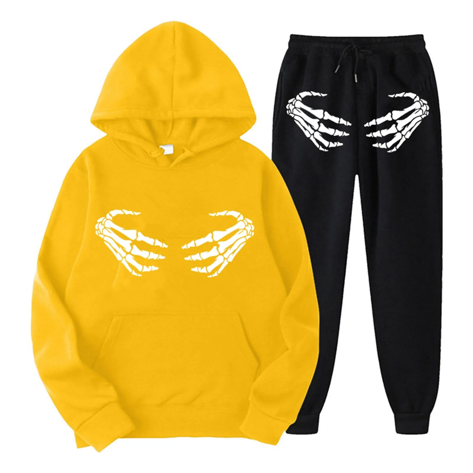 Ladies Fashion Casual Halloween Bone Gesture Fun Personality Printed Head Pant Hoodie Set Party Outfit Women Autumn Winter Sets