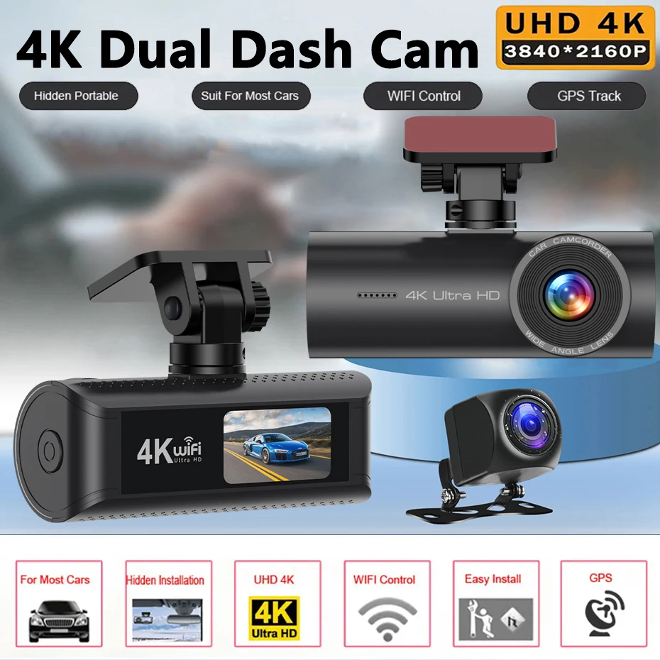 4K Full HD Dual Dash Camera,Front 4K+Rear 1080P,GPS Tracker Built-in WiFi,1.97