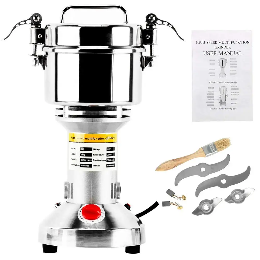 500g High-Speed Electric Grain Mill Grinder Stainless Steel 2500W 70-300 Mesh Spice Herb Machine 36000RPM Superfine Mill