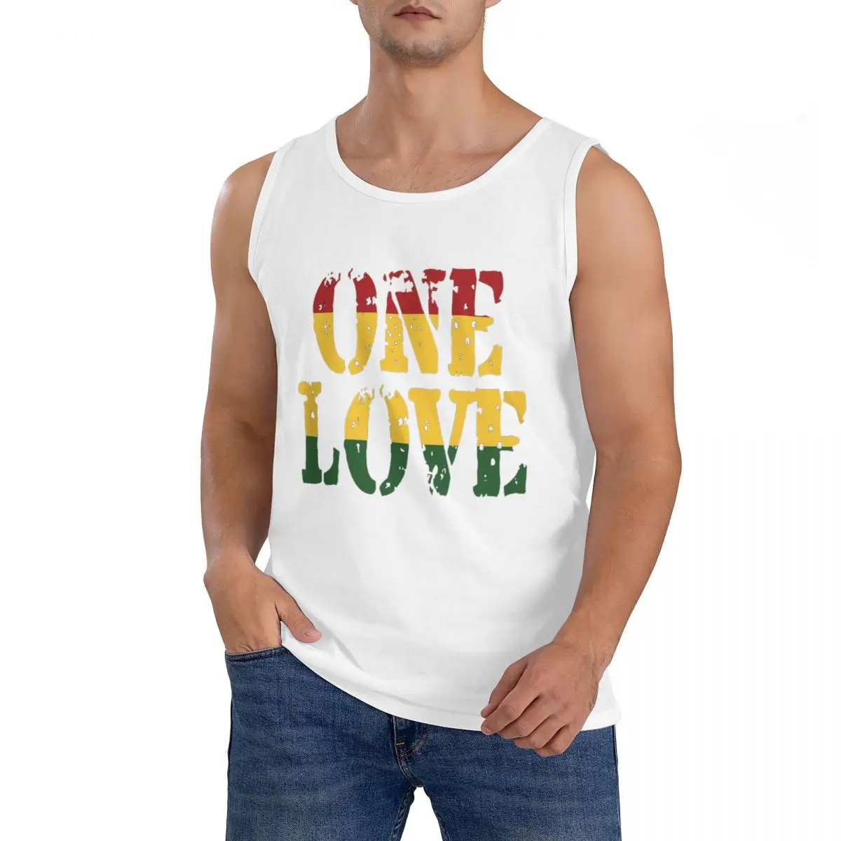 100% Cotton Harajuku Vintage Style Arts Bob Marley One Love Sleeveless T-Shirt Men Workout Sports Tops Men's Crew Neck Vest