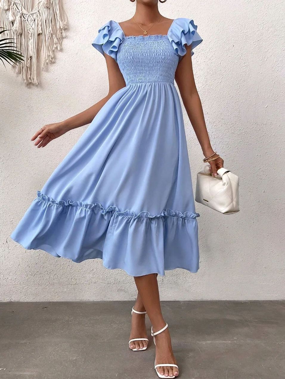 Abito lungo floreale Boho alla moda 2025 Abito da spiaggia con maniche a pipistrello da donna Abito estivo senza schienale con scollo a V Abito estivo da vacanza Abito blu