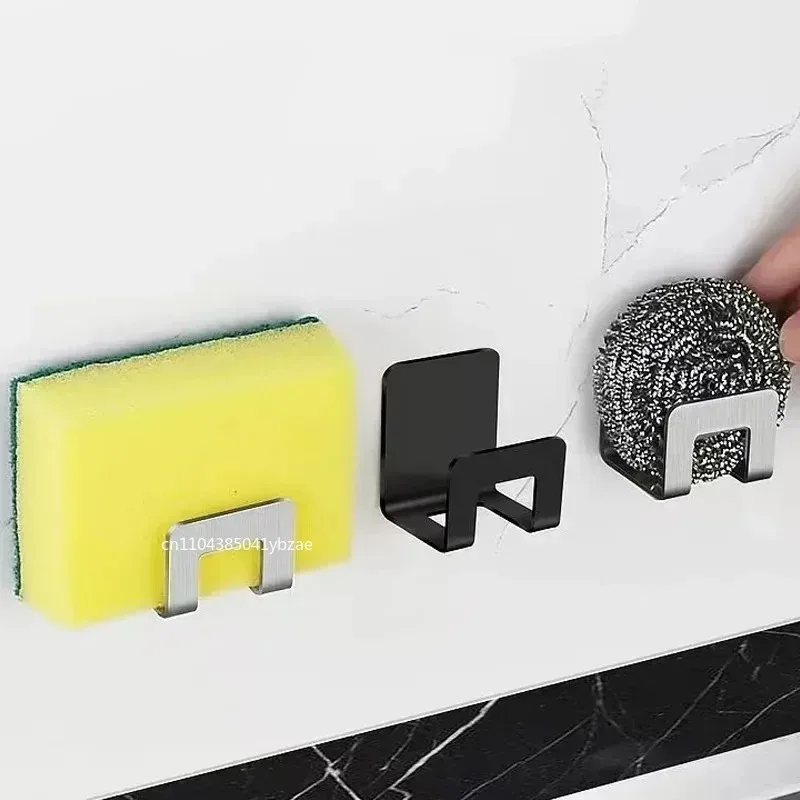 Stainless Steel Sink Tray Drainer Rack Kitchen Sink Sponge Holders Self Adhesive Hook Storage Holder Kitchen Wire Rag Organizer image 2