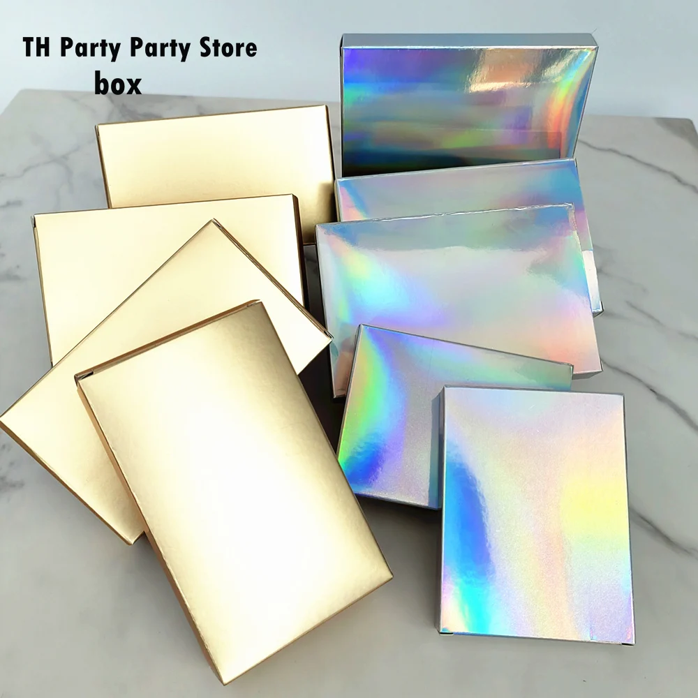 50 Pcs Holographic Gift Party Paper Box Laser Card Case Cartons Gift Boxes Cosmetics Package Deluxe  Kraft Paper gift box