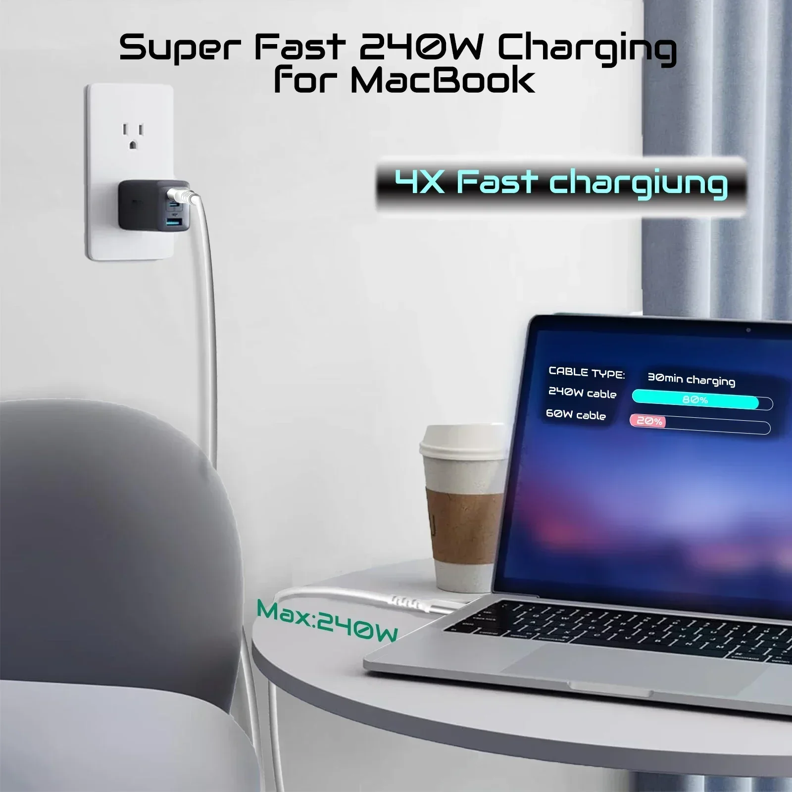 Parallel World USB-C to USB-C Charging Cable 240W High-Quality Type-C Cable with Built-in E-Marker Chip