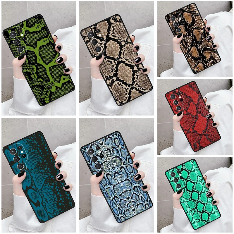 Phone Case For Samsung Galaxy S24 S23 S21fe S22 Ultra Plus Note 10 20 S8 S9 S10 Cover Snake Skin Print