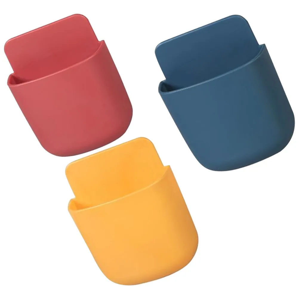 3Pcs Remote Control Storage Box Wall Mounted Creative Cell Phone Charging Rack Hanging Storage Container Yellow Blue
