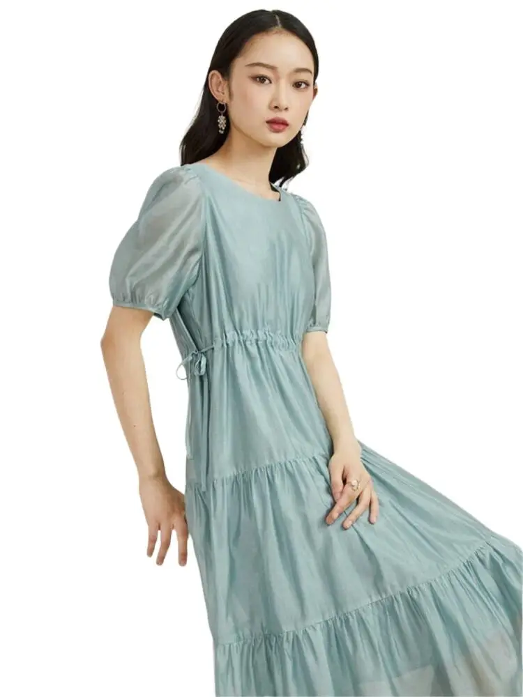 

Summer Women's Luxury Party Maxi Dress Fashion A-line Bubble Sleeve Waist Drawstring Long Dress Lyocell White Dress Beach Dress