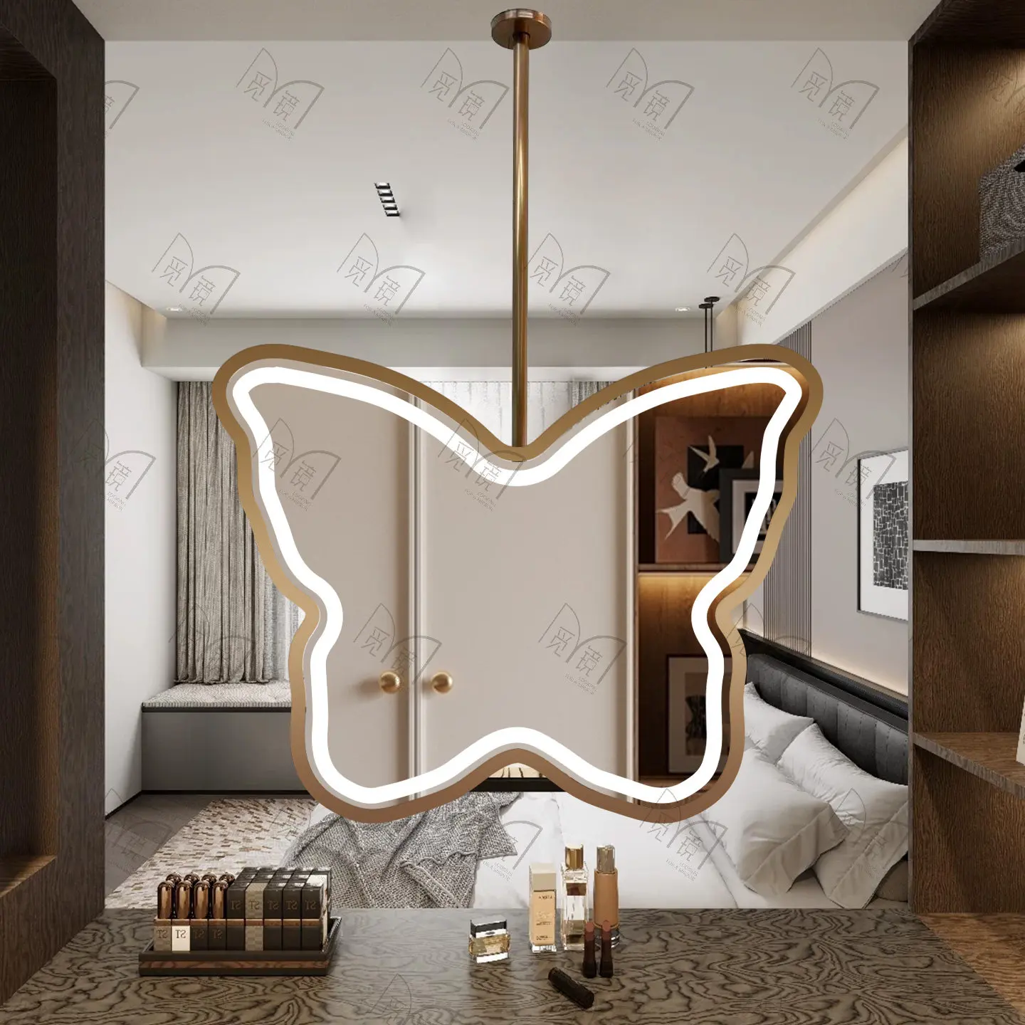 Creative butterfly hanging mirror dresser partition makeup mirror bathroom mirror