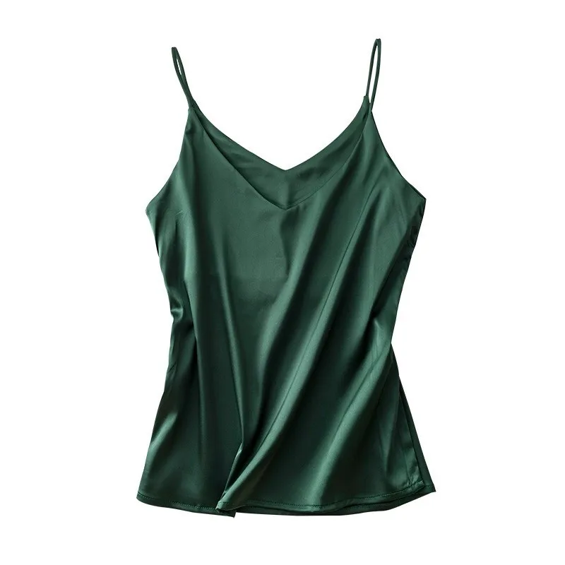 

2025 Summer Sexy Satin Silk Tank Tops Female Strap Basic Spaghetti Strap Tops Women Sleeveless Camisole Camis Vest Green Red