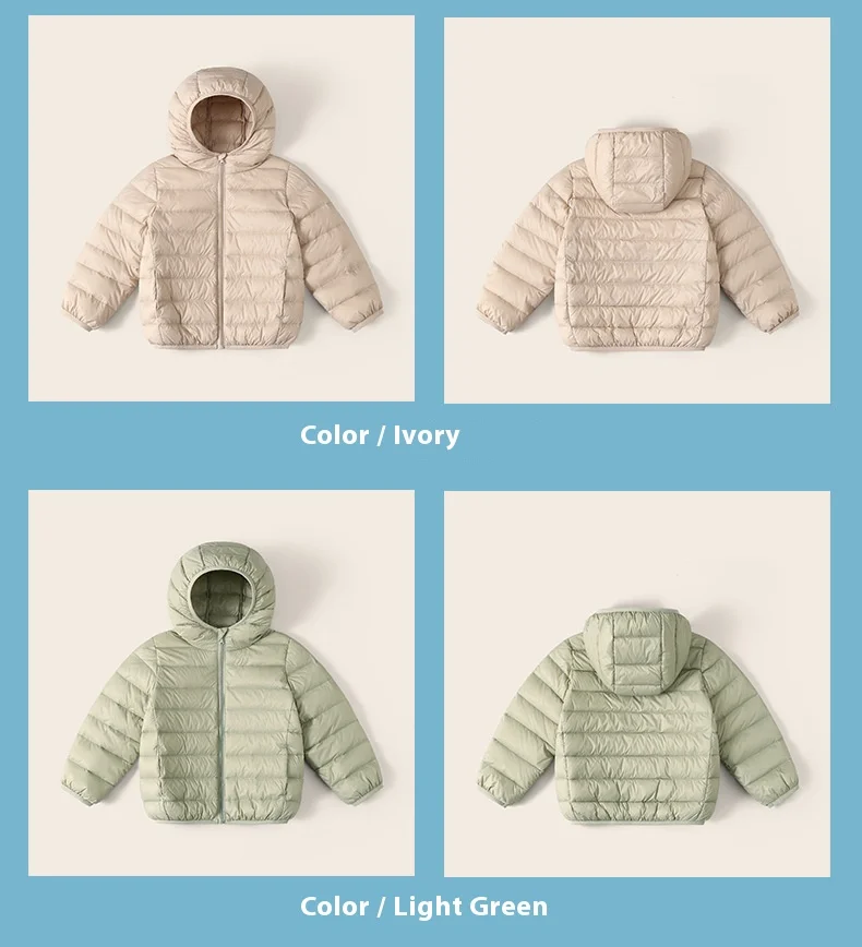 Winterkleidung für Jungen und Mädchen, leichte Daunenjacke, mittelgroßer, verdickter warmer Kindermantel mit Kapuze – Detail 11