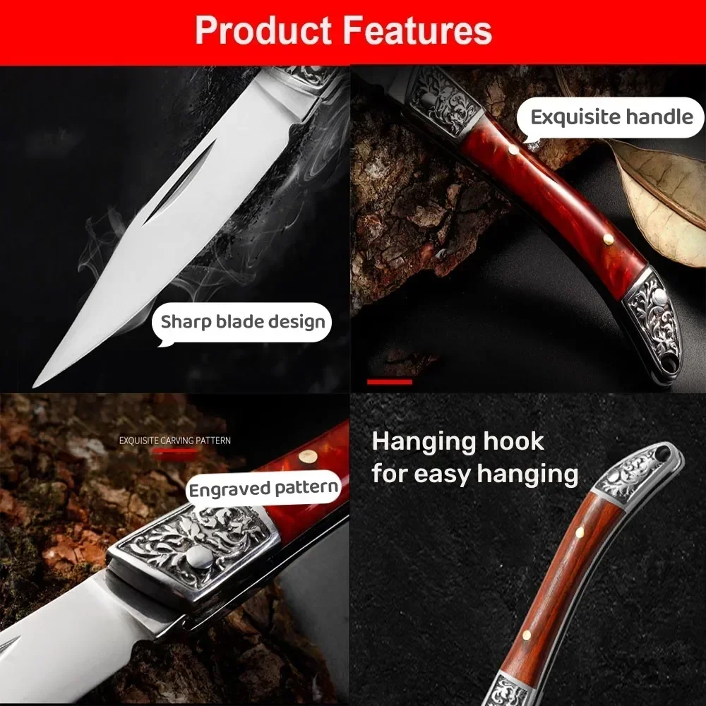 Stainless Steel Folding Pocket Knife Fruit Knife with Wooden Handle Multifunctional Knives for Easy Carrying Kitchen Knives