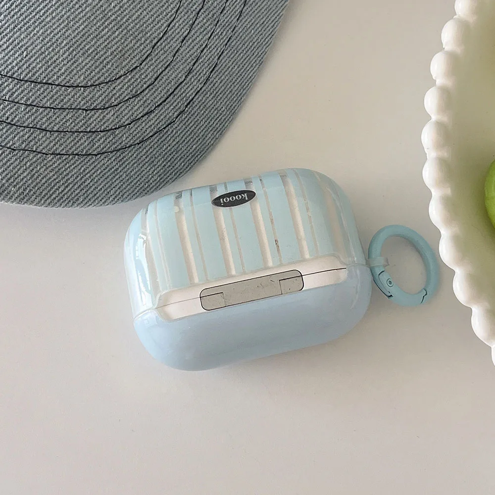 Ins Summer Blue Stripes Transparent Cover For Airpods 1 2 3 Pro 2 3nd Earphone Case Wireless Charging Box Black Bowknot Fundas