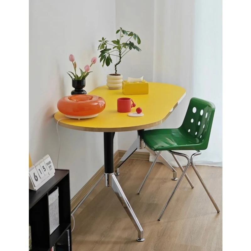 Stainless steel household solid wood dining table computer desk, Nordic minimalist office conference table Bauhaus workbench
