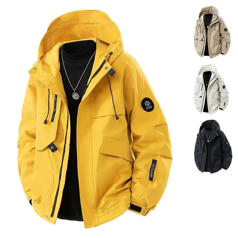 Waterproof Jacket Men Outdoor Hiking Camping Windbreaker Hooded Softshell Zip Up Coats Lightweight Unisex Spring Autumn Coats