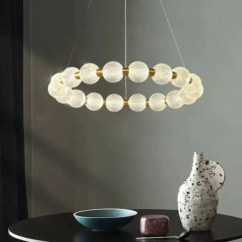 

Nordic simple ball Led dining chandelier Living room Bedroom Kitchen Restaurant Luxury Cream Magic bean ceiling hanging light
