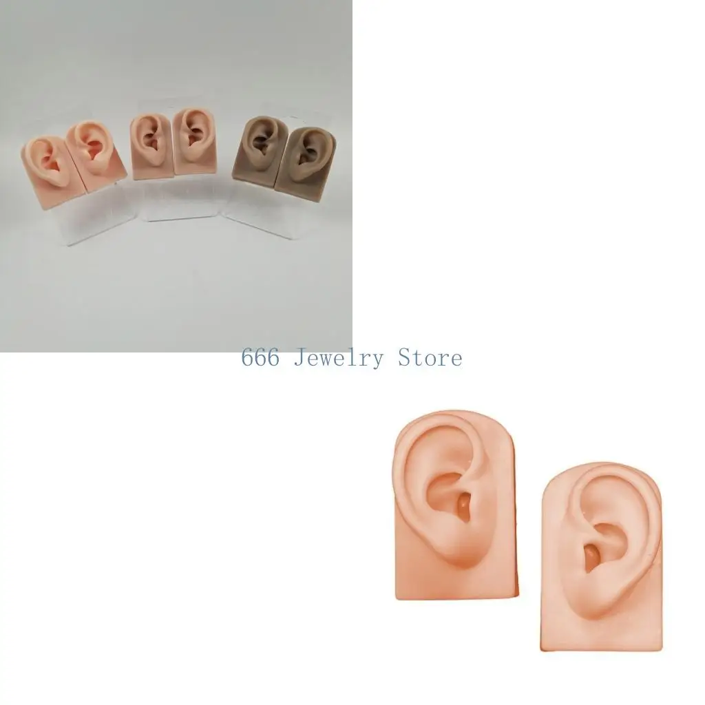 F2TD Professional Silicone Left Right Ear Form for Cosmetic Training Realistic Human Ear Mannequin Jewelry Showcasing Props