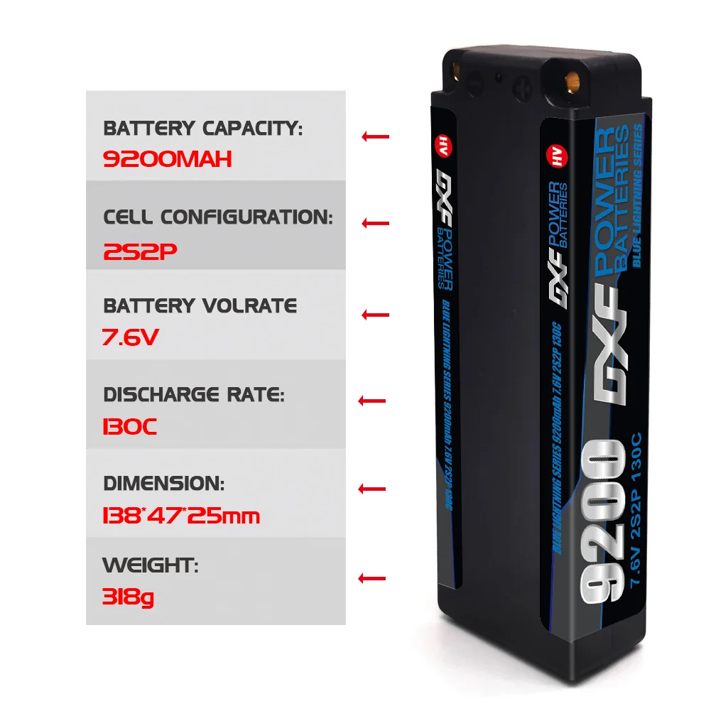 DXF 2S Lipo Battery 7.6V 9200mAh 8000mAh 7200mAh 7000mAh 6300mAh 10000mAh 5mm T Plug Hardcase for 1/10 Buggy Offroad Car RACING