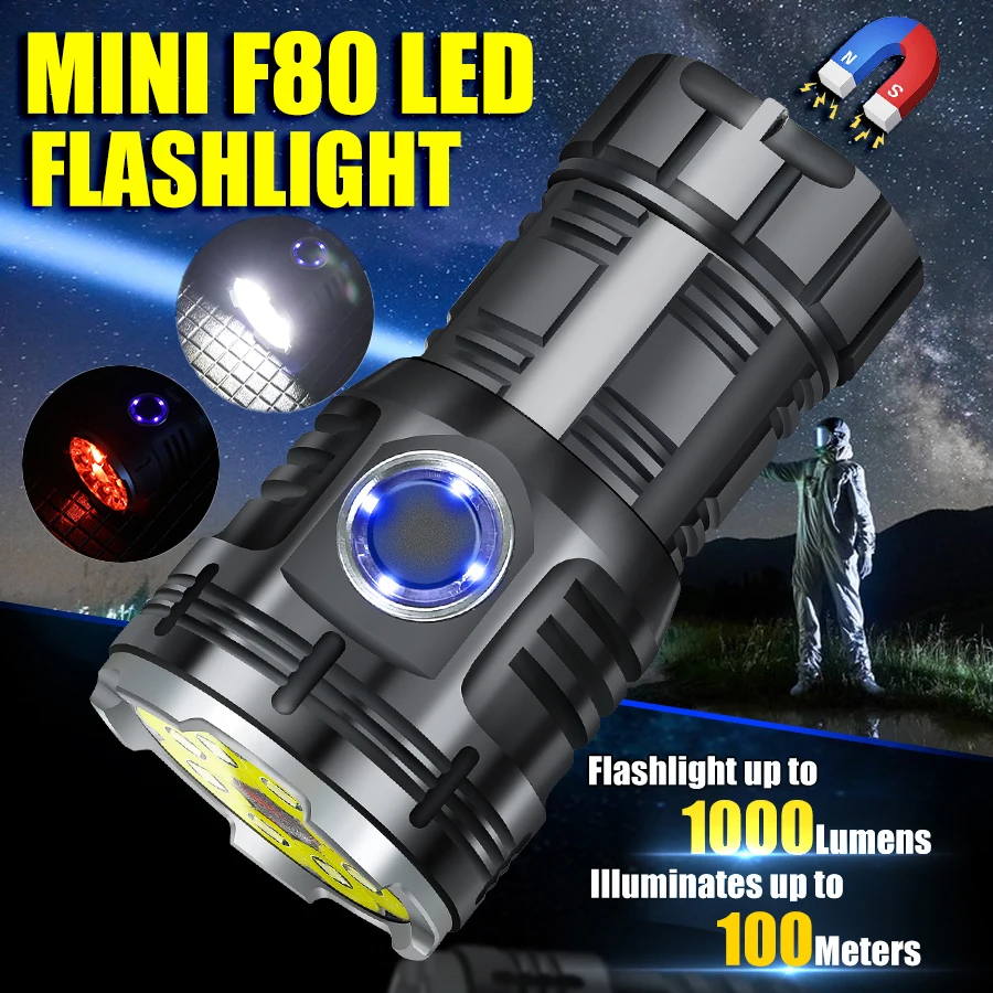 Ultra Bright 8*XPG LED Flashlight Type-C Rechargeable Mini Aluminum Alloy Torch With Tail Magnet Powerful Camping Emergency Lamp