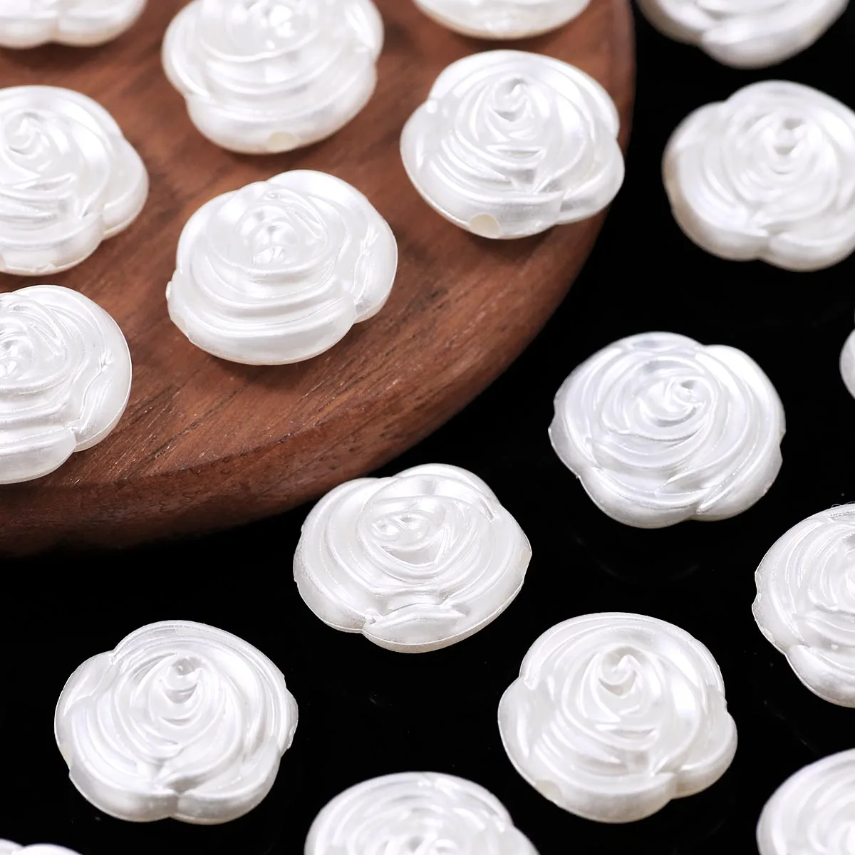17mm Acrylic Double-Sided Flat Rose Beige Handmade DIY Beads for Jewelry Making Pendants Necklaces Accessories