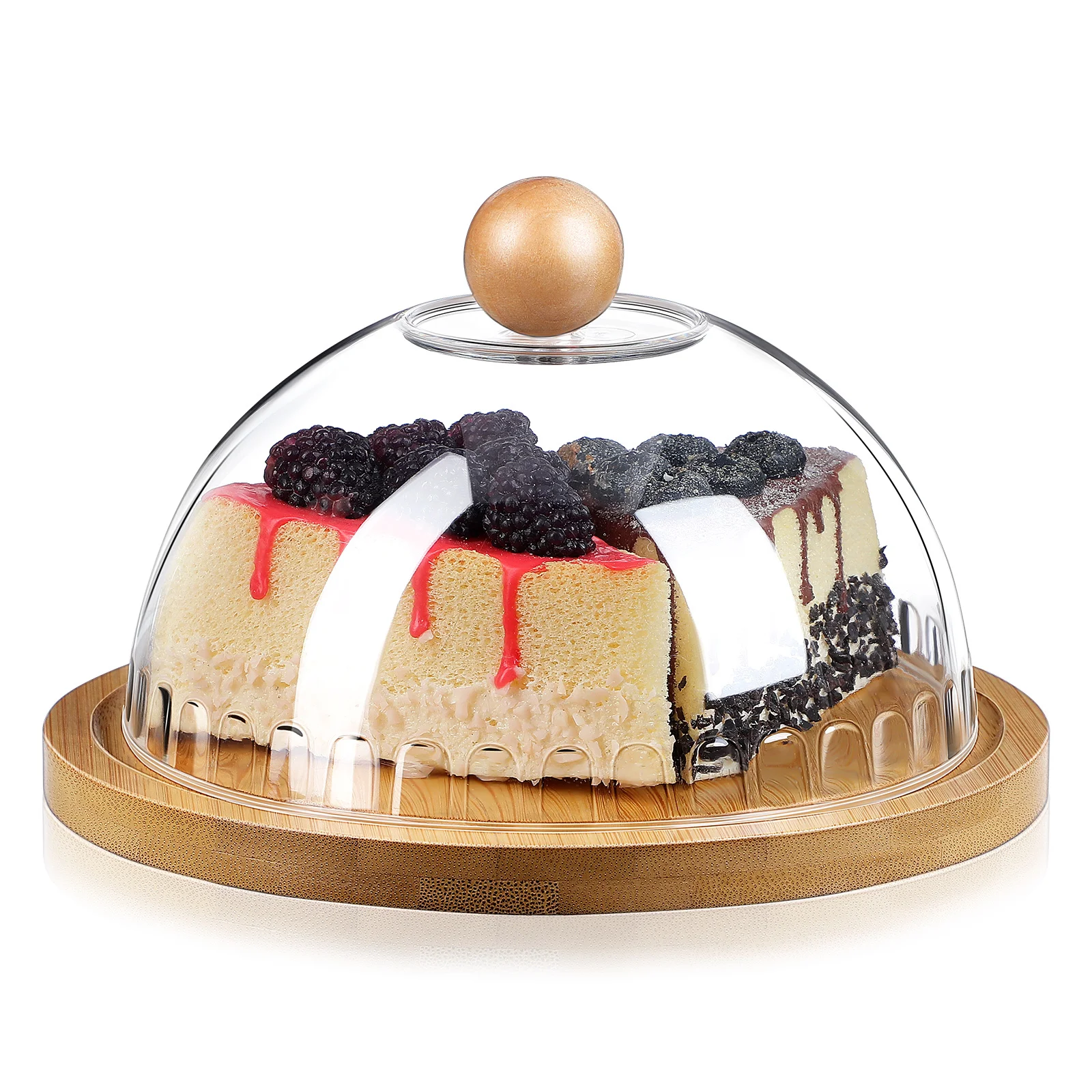 

Glass Dome Cake Stand With Wooden Base Round Dessert Tray For Butter Cheese Fruit Display Serving Platter Kitchen Baking