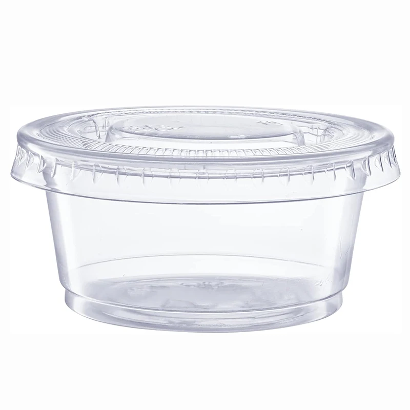100Pcs Disposable Plastic Cups with Lids, 2oz Mini Clear Portion Containers for Dipping Sauces Condiments Toppings Sampling