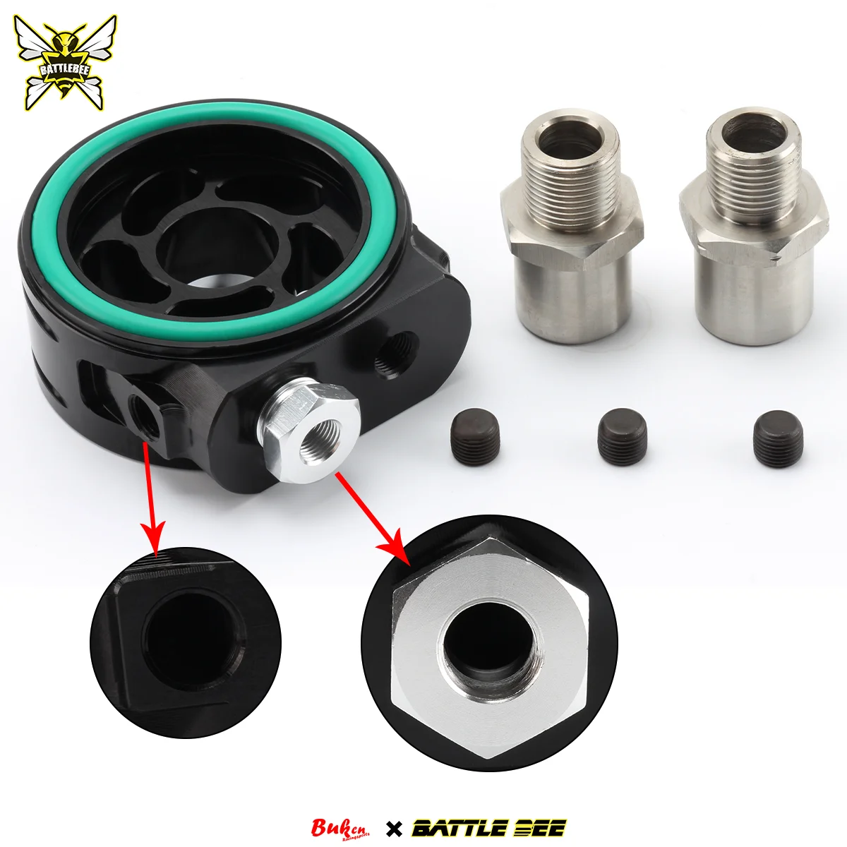 -BB-UOA-005 Universal 80MM Big T Oil Sandwich Plate Oil Cooler Adapter Oil Pressure Temp Gauge Port M20x1.5 3/4