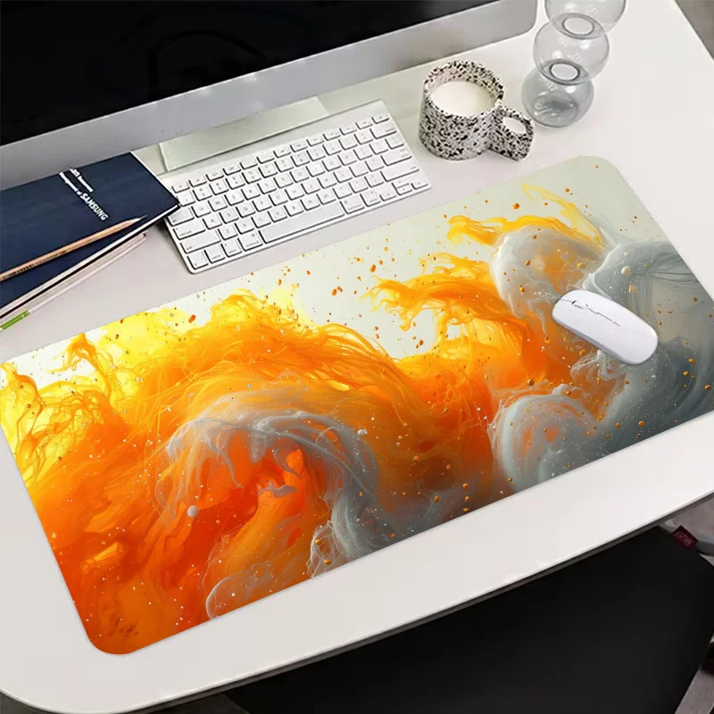 Large Aesthetic Orange and White Artistic Mouse Pad - Non-Slip Rubber Base, Extended Oblong Gaming Desk Mat for Keyboard and Mou