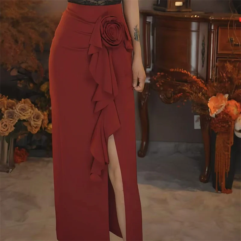 

Новая летняя модная юбка с 3D цветочным принтом, женская сексуальная юбка-миди с разрезом на бедрах и высокой талией, элегантные вечерние юбки-миди, однотонные винтажные юбки Jupe