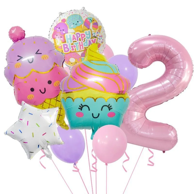 Disney\'s New Summer Dessert Ice Cream Aluminum Film Balloon Set for Children\'s Birthday Party Decoration Ice Cream Party