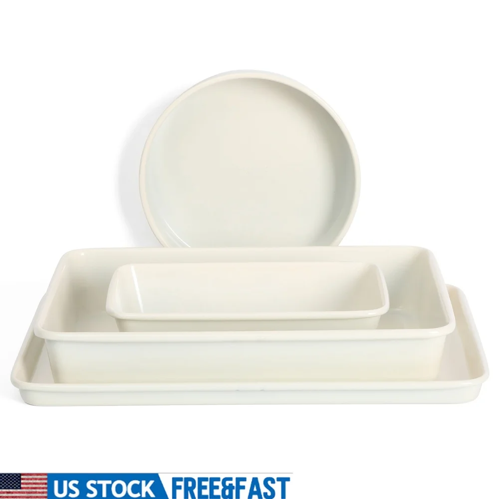 

4pc Metal Bakeware Set Baking Delicious Meals Serve Peach Cobblers Baked Chicken Scalloped Potatoes Oven to Table