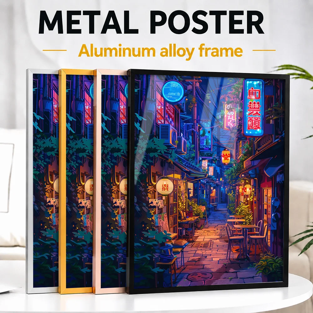 Cozy Anime Street Framed Metal Print Customized Photo Dynamic Character Style Wall Art For Gaming Setup Premium Collector Gift