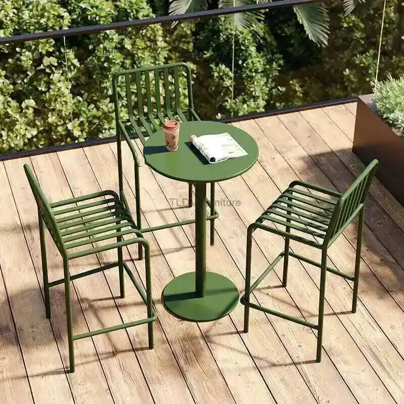 

Chair Modern Simple Outdoor Courtyard Balcony Leisure Negotiation Wrought Iron Bar Chair Stool Outdoor Table Chair Combination