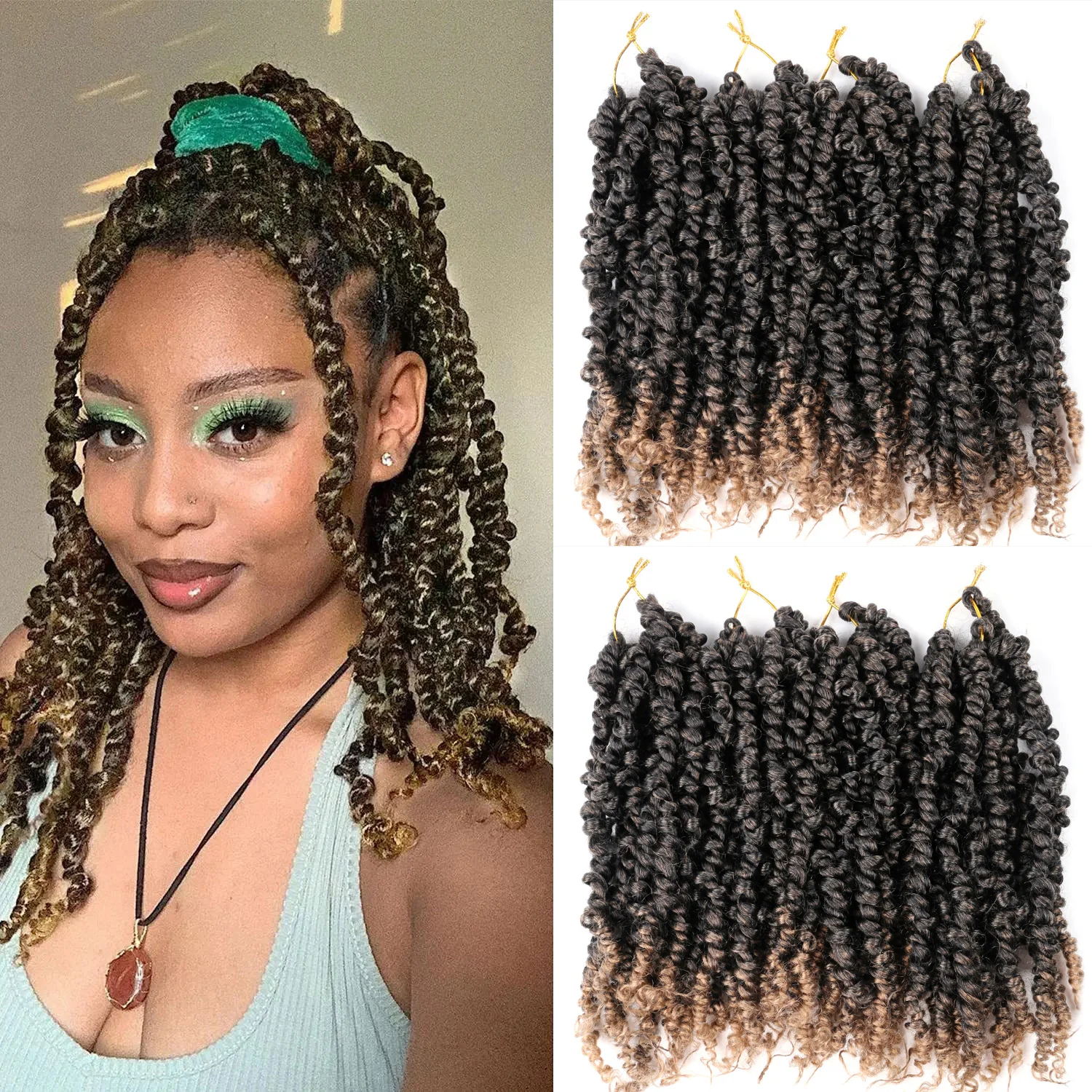

Волосы Passion Twist, предварительно скрученные волосы Ombre Passion Twist, вязанные крючком, 8 упаковок, предварительно закрученные волосы Passion Twist для женщин, девочек и детей