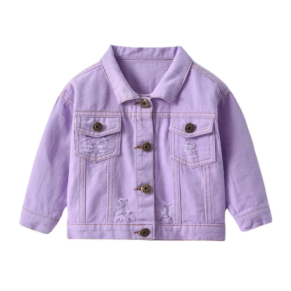 70-140cm Children\'s Denim Coat Spring Autumn Candy Color Unhooded Jeans Jacket Boys Girls\' Cool Jacket Cow Girl Outfit