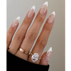 24 Uds. De uñas postizas de diamante de punto francés con cabeza cuadrada Artificial, prensa en acrílico para decoración de uñas, parche de perlas, uñas postizas de almendra