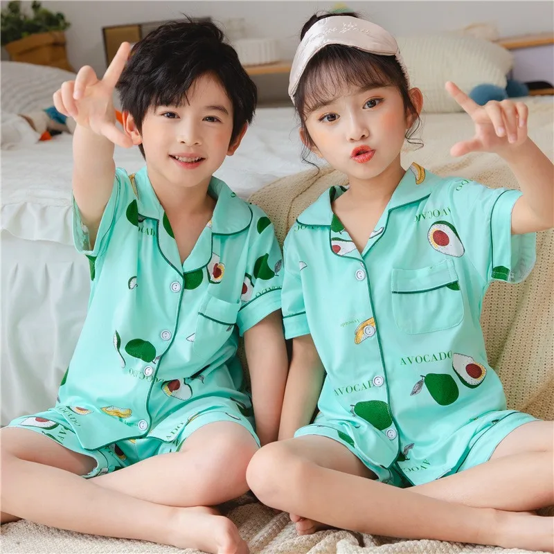 

Summer Boy Girl Homewear Clothing Children's Pajama Set Kids Cartoon Sleepwear Baby Toddler Lapel Casual Pijama Child Loungewear