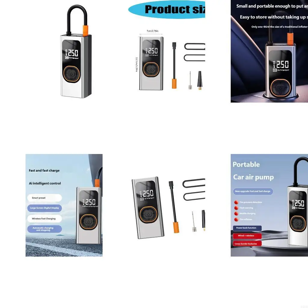 Battery Powered Car Tire Pump Including Integrated Energy Source And LED Light For Roadside Assistance Outdoor Activities H9EE