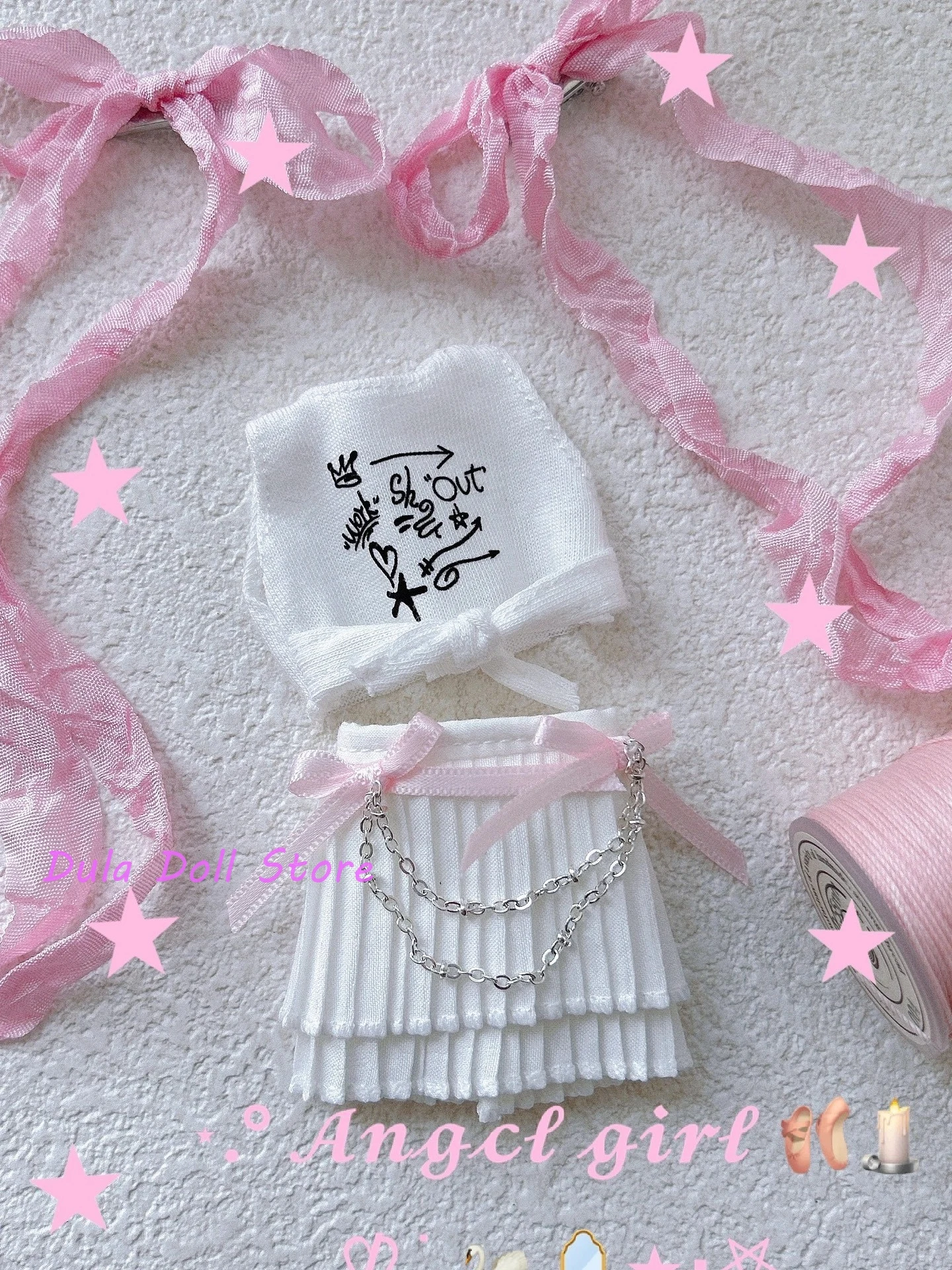 دولا ملابس دمى ل Blythe مروحة القوس سلسلة تنورة مجموعة ob24 ob22 Diandian Azone Licca ICY JerryB 1/6 Bjd دمية